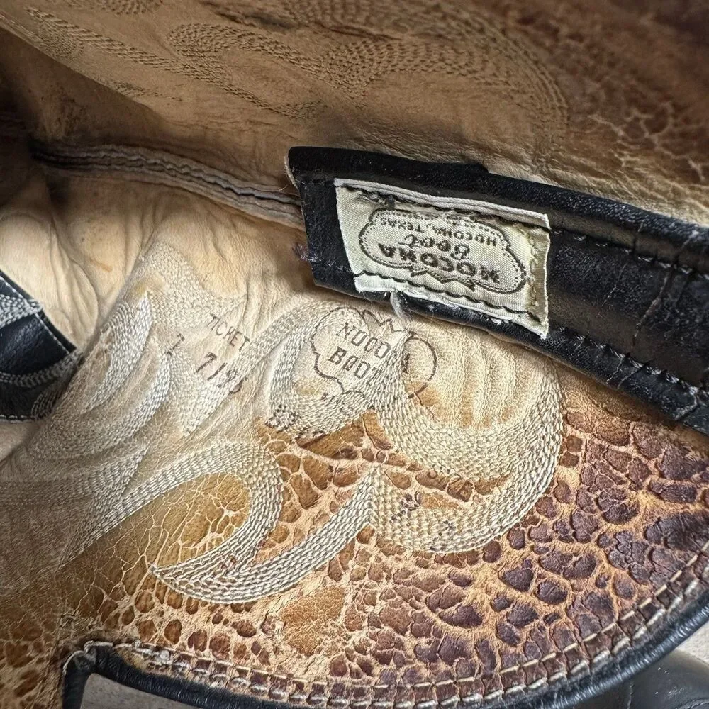 Nocona Men’s 9 D Black Leather Elephant Print USA Vintage Western Cowboy Boots